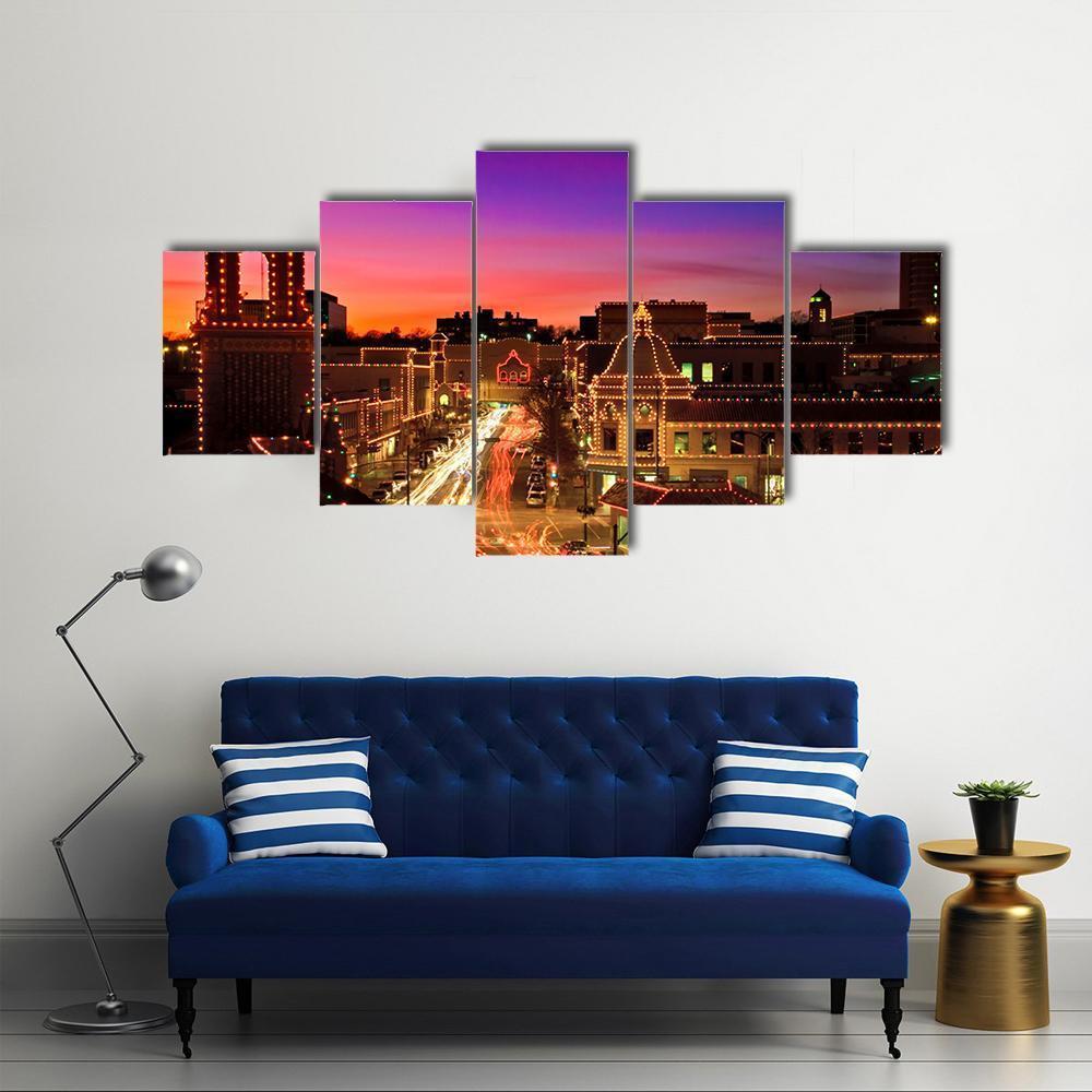 Kansas City Plaza Christmas Lights Canvas Wall Art-5 Star-Gallery Wrap-62" x 32"-Tiaracle