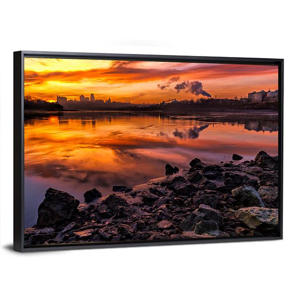 Kansas City Skyline Missouri Canvas Wall Art-3 Horizontal-Gallery Wrap-25" x 16"-Tiaracle