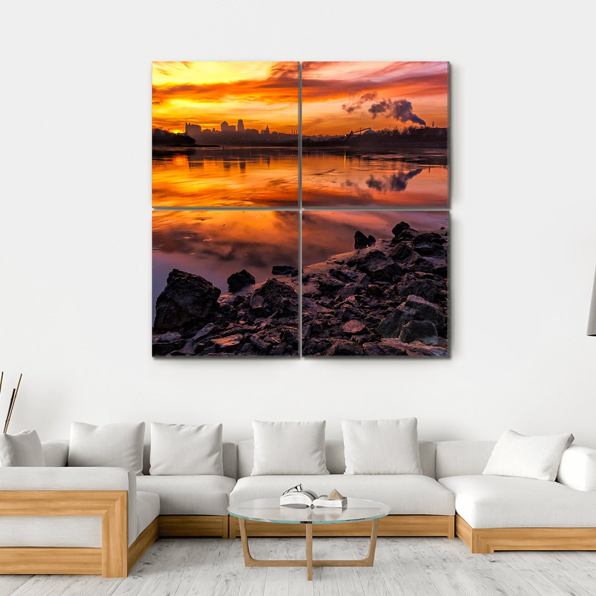 Kansas City Skyline Missouri Canvas Wall Art-4 Square-Gallery Wrap-17" x 17"-Tiaracle