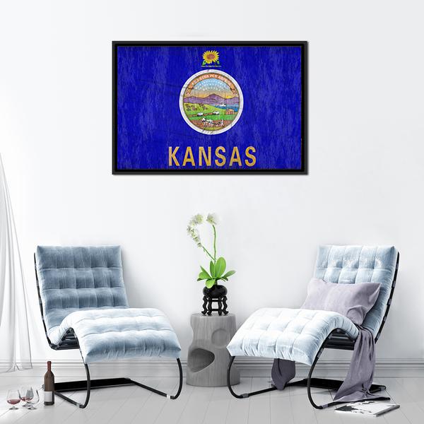 Kansas Flag Canvas Wall Art-1 Piece-Floating Frame-24" x 16"-Tiaracle