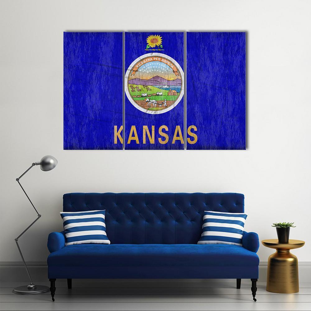 Kansas Flag Canvas Wall Art-3 Horizontal-Gallery Wrap-37" x 24"-Tiaracle