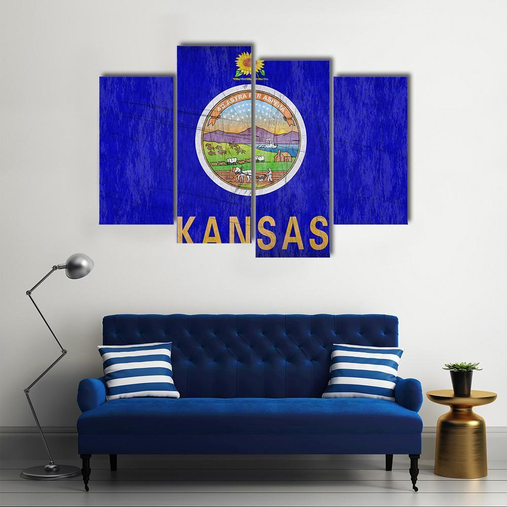 Kansas Flag Canvas Wall Art-4 Pop-Gallery Wrap-50" x 32"-Tiaracle