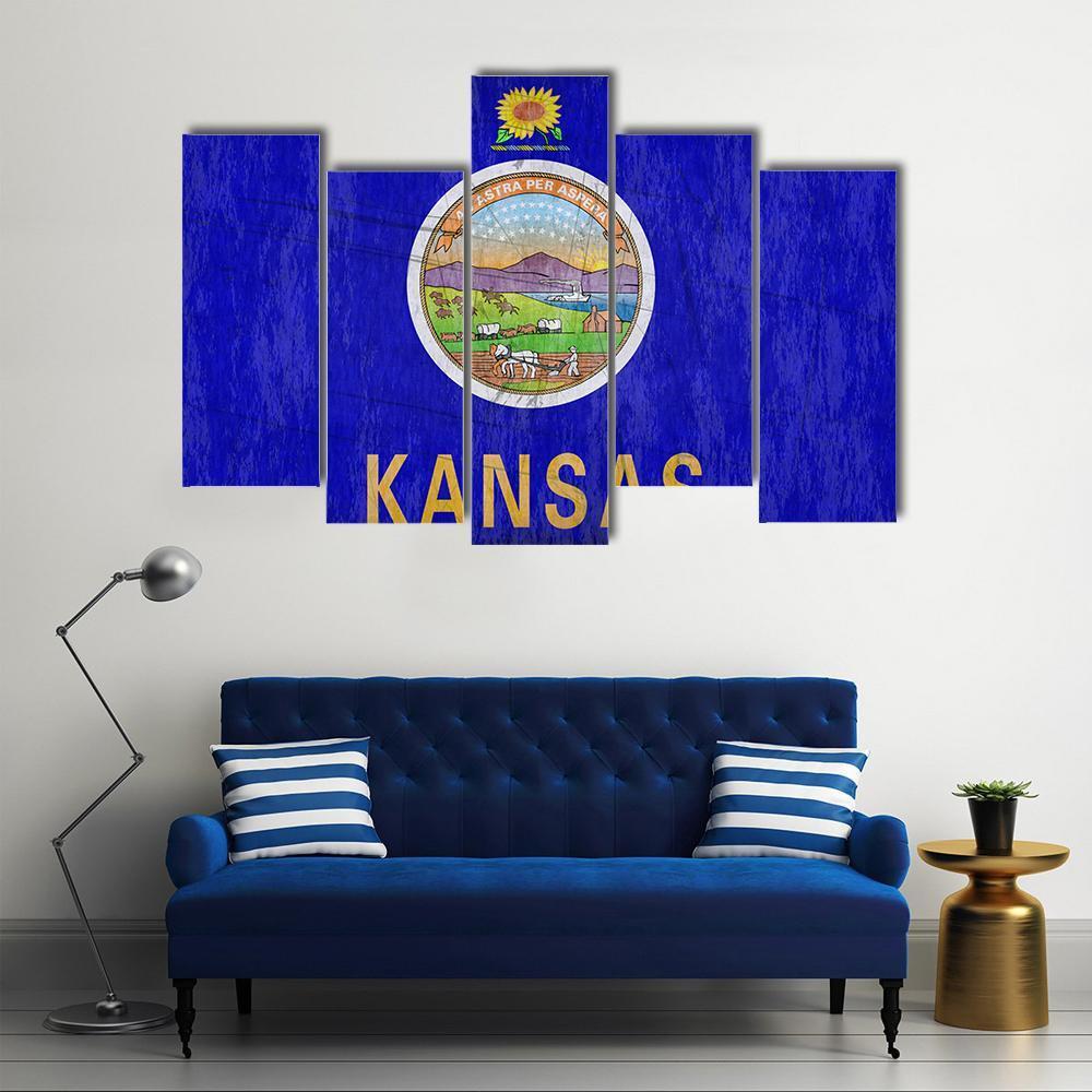 Kansas Flag Canvas Wall Art-5 Pop-Gallery Wrap-47" x 32"-Tiaracle