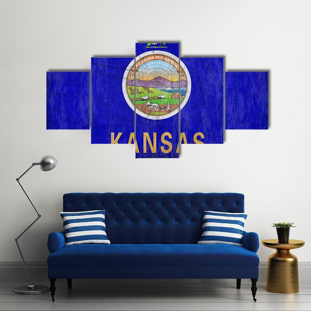 Kansas Flag Canvas Wall Art-5 Star-Gallery Wrap-62" x 32"-Tiaracle