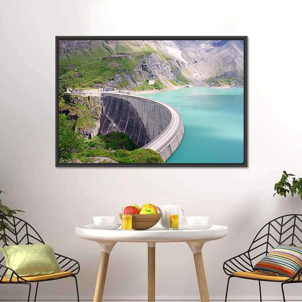 Kaprun Dam Canvas Wall Art-1 Piece-Floating Frame-24" x 16"-Tiaracle