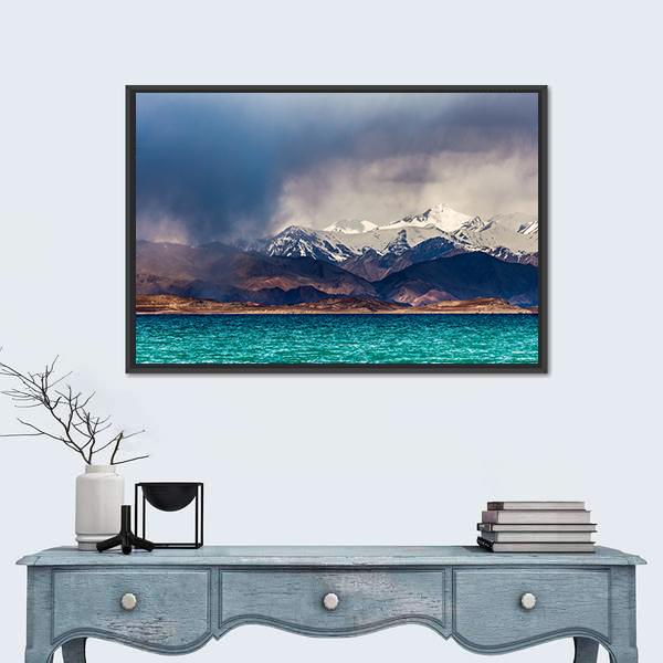 Karakul Lake In Pamir Tajikistan Canvas Wall Art-1 Piece-Floating Frame-24" x 16"-Tiaracle