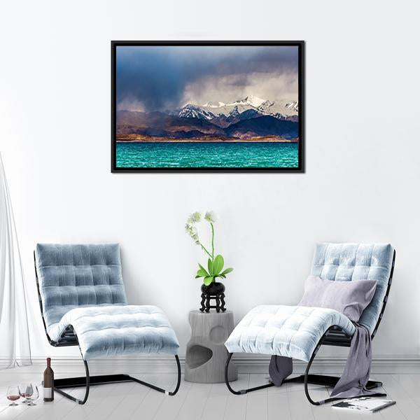 Karakul Lake In Pamir Tajikistan Canvas Wall Art-1 Piece-Floating Frame-24" x 16"-Tiaracle