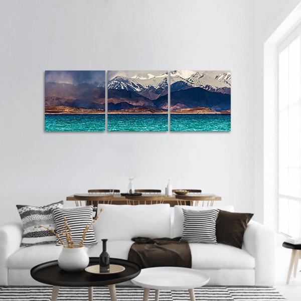 Karakul Lake In Pamir Tajikistan Panoramic Canvas Wall Art-3 Piece-25" x 08"-Tiaracle