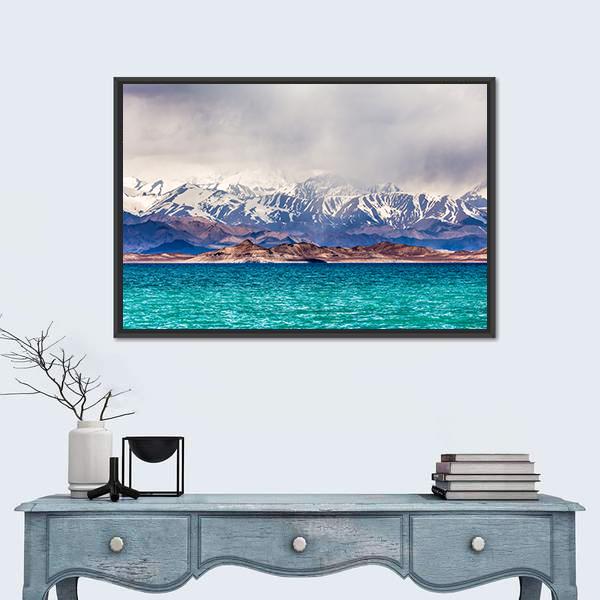 Karakul Lake Tajikistan Canvas Wall Art-1 Piece-Floating Frame-24" x 16"-Tiaracle