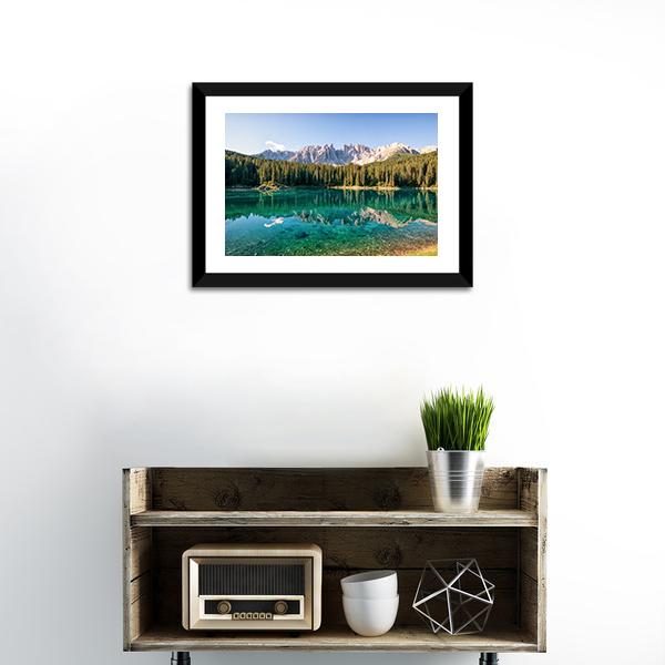Karer Lake In Italy Canvas Wall Art-3 Horizontal-Gallery Wrap-25" x 16"-Tiaracle