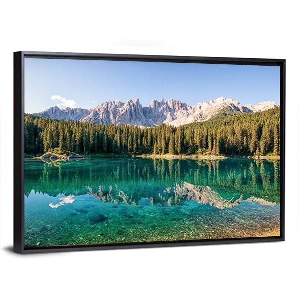 Karer Lake In Italy Canvas Wall Art-3 Horizontal-Gallery Wrap-25" x 16"-Tiaracle