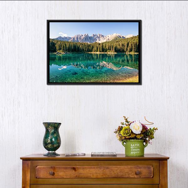 Karer Lake In Italy Canvas Wall Art-3 Horizontal-Gallery Wrap-25" x 16"-Tiaracle
