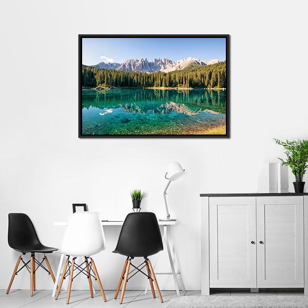 Karer Lake In Italy Canvas Wall Art-3 Horizontal-Gallery Wrap-25" x 16"-Tiaracle