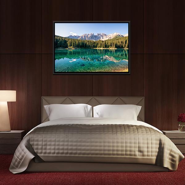 Karer Lake In Italy Canvas Wall Art-3 Horizontal-Gallery Wrap-25" x 16"-Tiaracle