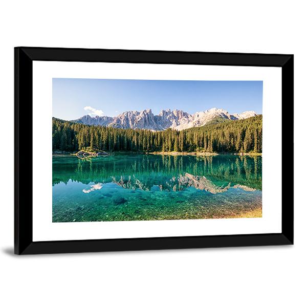 Karer Lake In Italy Canvas Wall Art-3 Horizontal-Gallery Wrap-25" x 16"-Tiaracle