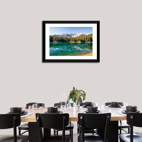 Karer Lake In Italy Canvas Wall Art-1 Piece-Framed Print-20" x 16"-Tiaracle