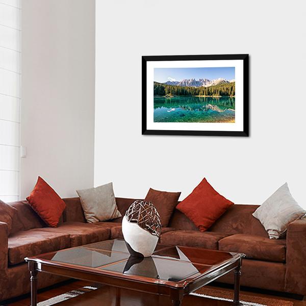 Karer Lake In Italy Canvas Wall Art-3 Horizontal-Gallery Wrap-25" x 16"-Tiaracle