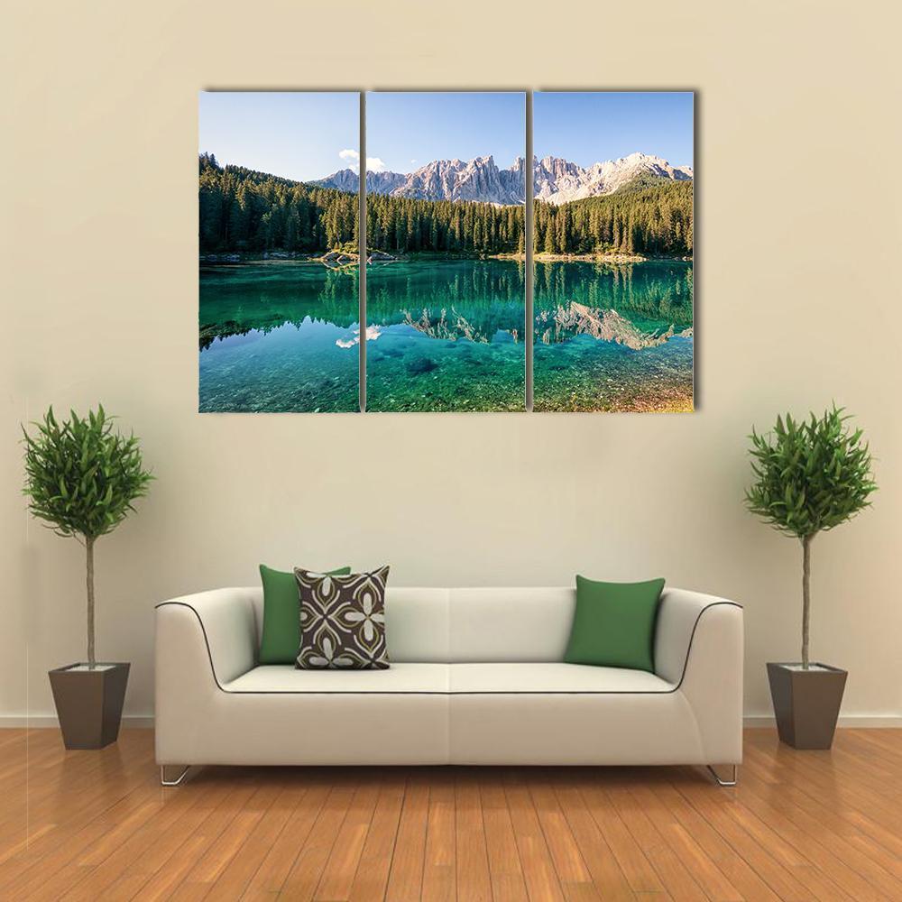Karer Lake In Italy Canvas Wall Art-3 Horizontal-Gallery Wrap-37" x 24"-Tiaracle