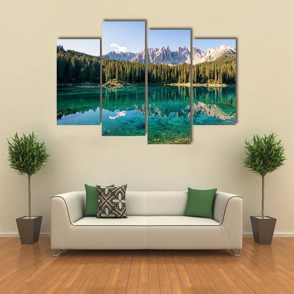 Karer Lake In Italy Canvas Wall Art-4 Pop-Gallery Wrap-50" x 32"-Tiaracle