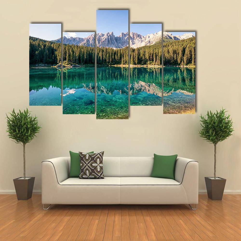 Karer Lake In Italy Canvas Wall Art-5 Pop-Gallery Wrap-47" x 32"-Tiaracle