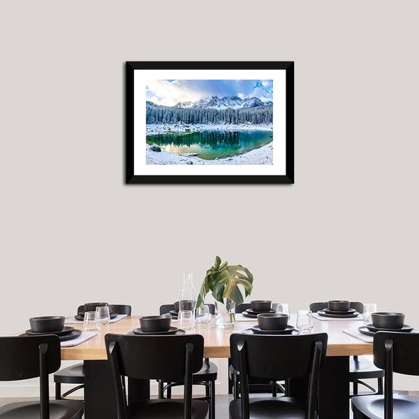 Karer Lake In Winter Canvas Wall Art-1 Piece-Framed Print-20" x 16"-Tiaracle