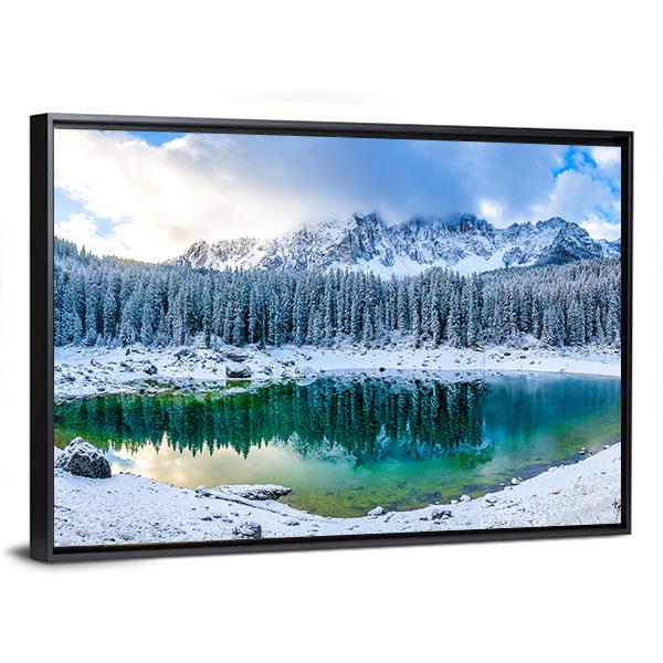 Karer Lake In Winter Canvas Wall Art-3 Horizontal-Gallery Wrap-25&quot; x 16&quot;-Tiaracle