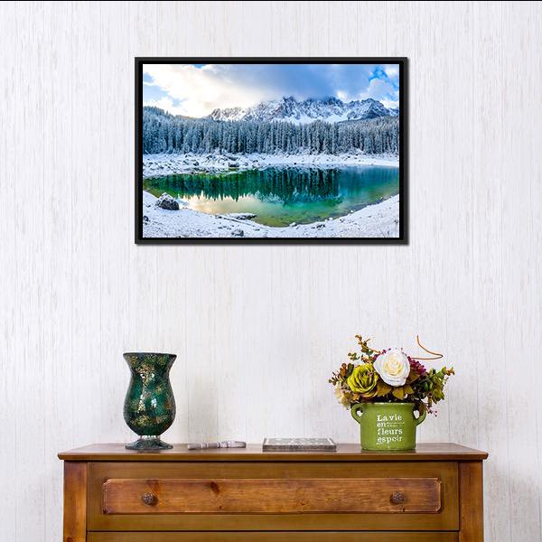 Karer Lake In Winter Canvas Wall Art-3 Horizontal-Gallery Wrap-25" x 16"-Tiaracle