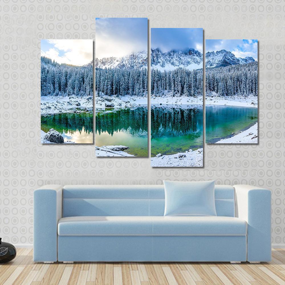 Karer Lake In Winter Canvas Wall Art-4 Pop-Gallery Wrap-50" x 32"-Tiaracle