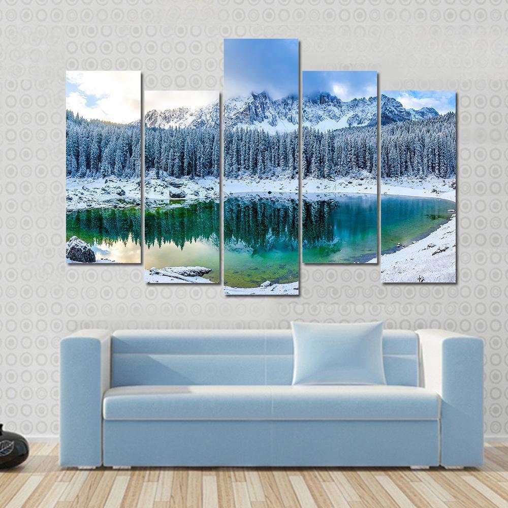 Karer Lake In Winter Canvas Wall Art-5 Pop-Gallery Wrap-47" x 32"-Tiaracle