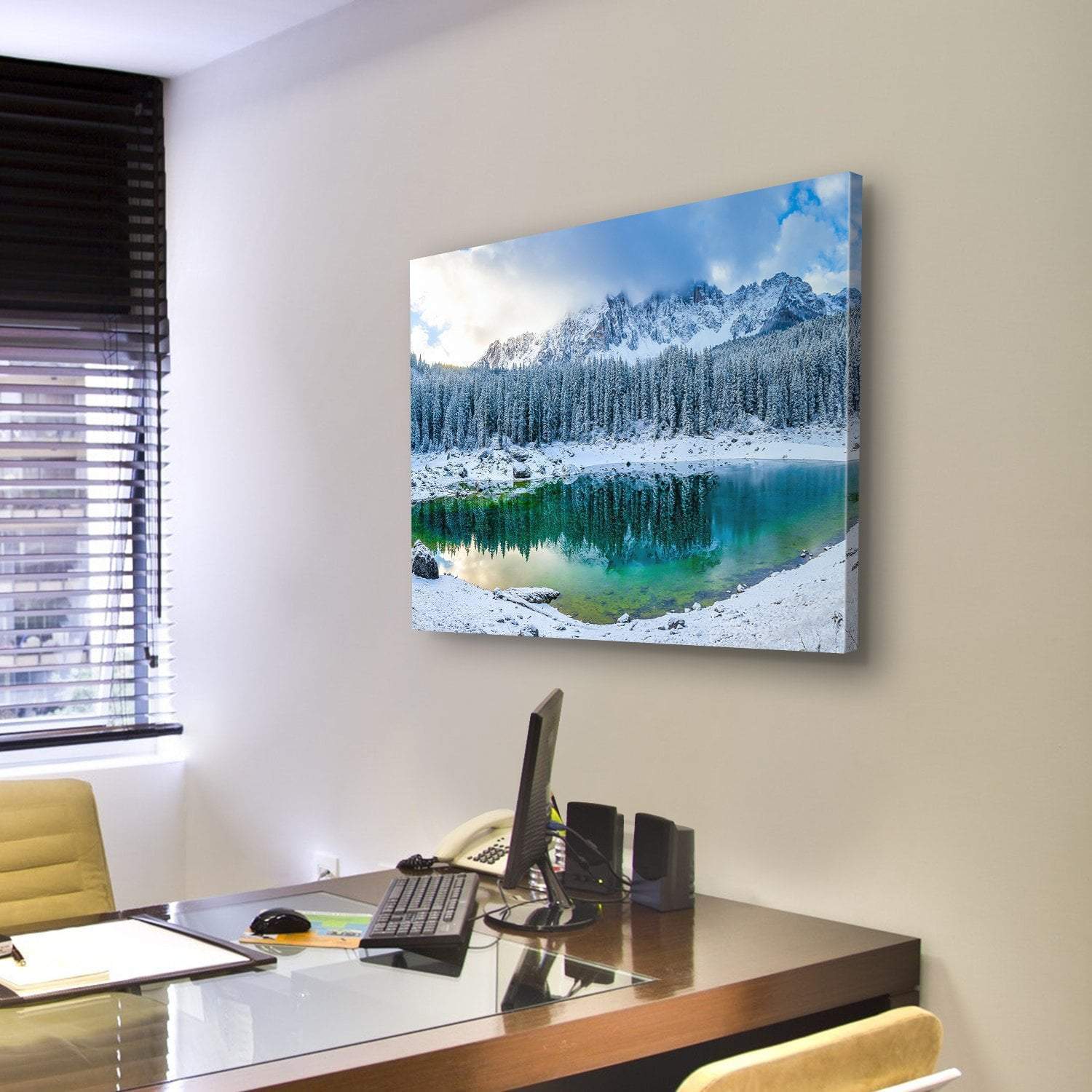 Karer Lake In Winter Canvas Wall Art-5 Pop-Gallery Wrap-47" x 32"-Tiaracle