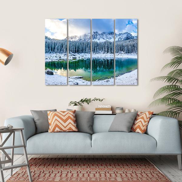 Karer Lake In Winter Canvas Wall Art-4 Horizontal-Gallery Wrap-34" x 24"-Tiaracle