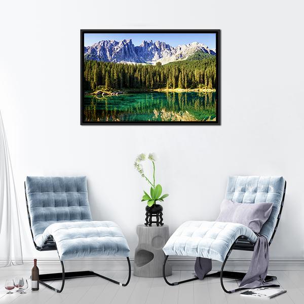 Karer Lake Italy Canvas Wall Art-1 Piece-Floating Frame-24" x 16"-Tiaracle