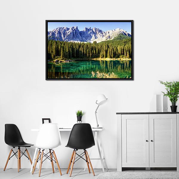 Karer Lake Italy Canvas Wall Art-5 Horizontal-Gallery Wrap-22" x 12"-Tiaracle