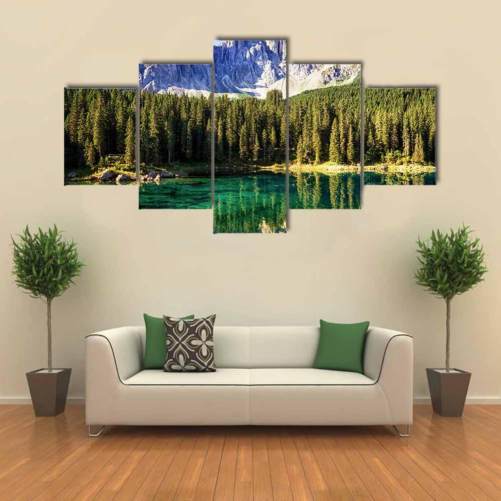 Karer Lake Italy Canvas Wall Art-5 Star-Gallery Wrap-42" x 21"-Tiaracle