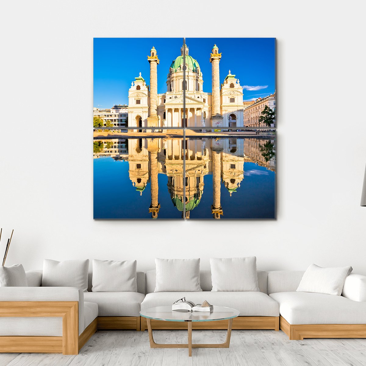 Karlskirche Church Reflection Canvas Wall Art-4 Square-Gallery Wrap-17" x 17"-Tiaracle