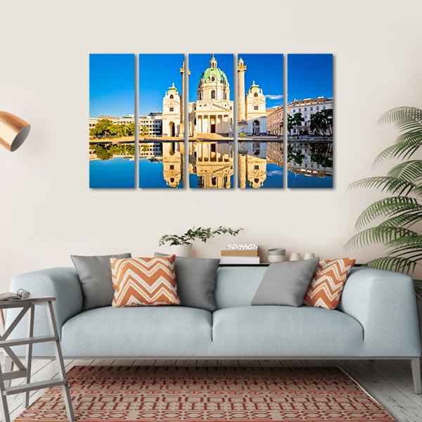 Karlskirche Church Reflection Canvas Wall Art-5 Horizontal-Gallery Wrap-22" x 12"-Tiaracle