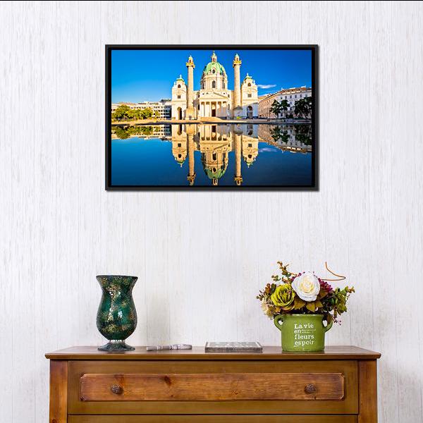Karlskirche Church Reflection Canvas Wall Art-3 Horizontal-Gallery Wrap-25" x 16"-Tiaracle