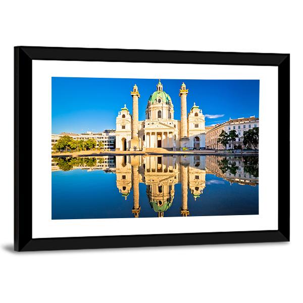 Karlskirche Church Reflection Canvas Wall Art-3 Horizontal-Gallery Wrap-25" x 16"-Tiaracle