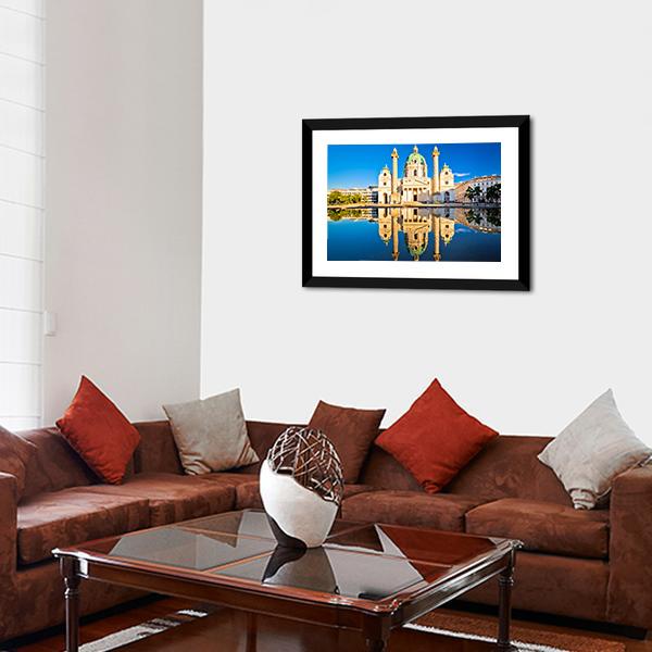 Karlskirche Church Reflection Canvas Wall Art-5 Horizontal-Gallery Wrap-22" x 12"-Tiaracle