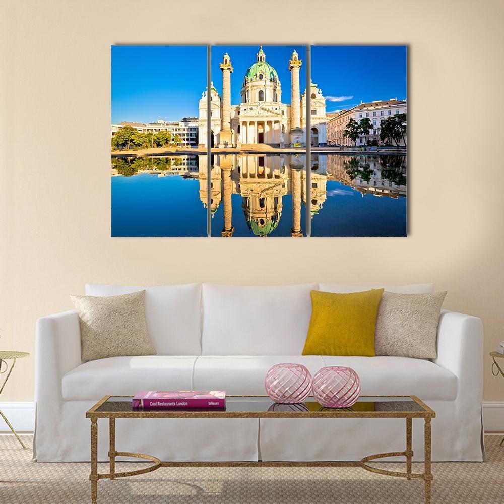 Karlskirche Church Reflection Canvas Wall Art-3 Horizontal-Gallery Wrap-37" x 24"-Tiaracle