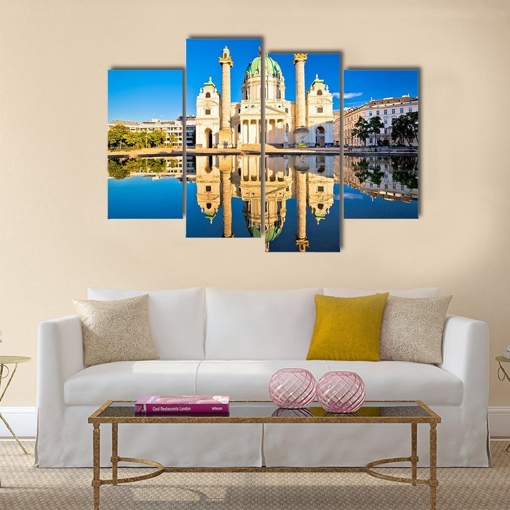 Karlskirche Church Reflection Canvas Wall Art-4 Pop-Gallery Wrap-50" x 32"-Tiaracle