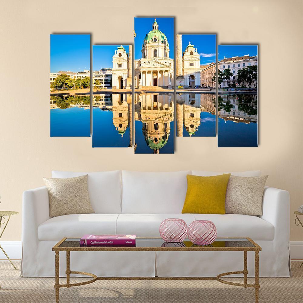 Karlskirche Church Reflection Canvas Wall Art-5 Pop-Gallery Wrap-47" x 32"-Tiaracle