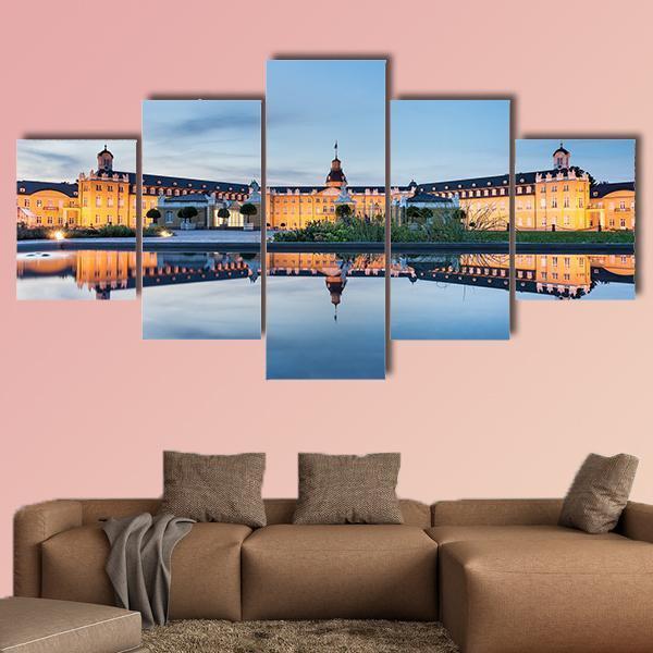 Karlsruhe Castle Reflection Canvas Wall Art-5 Star-Gallery Wrap-62" x 32"-Tiaracle