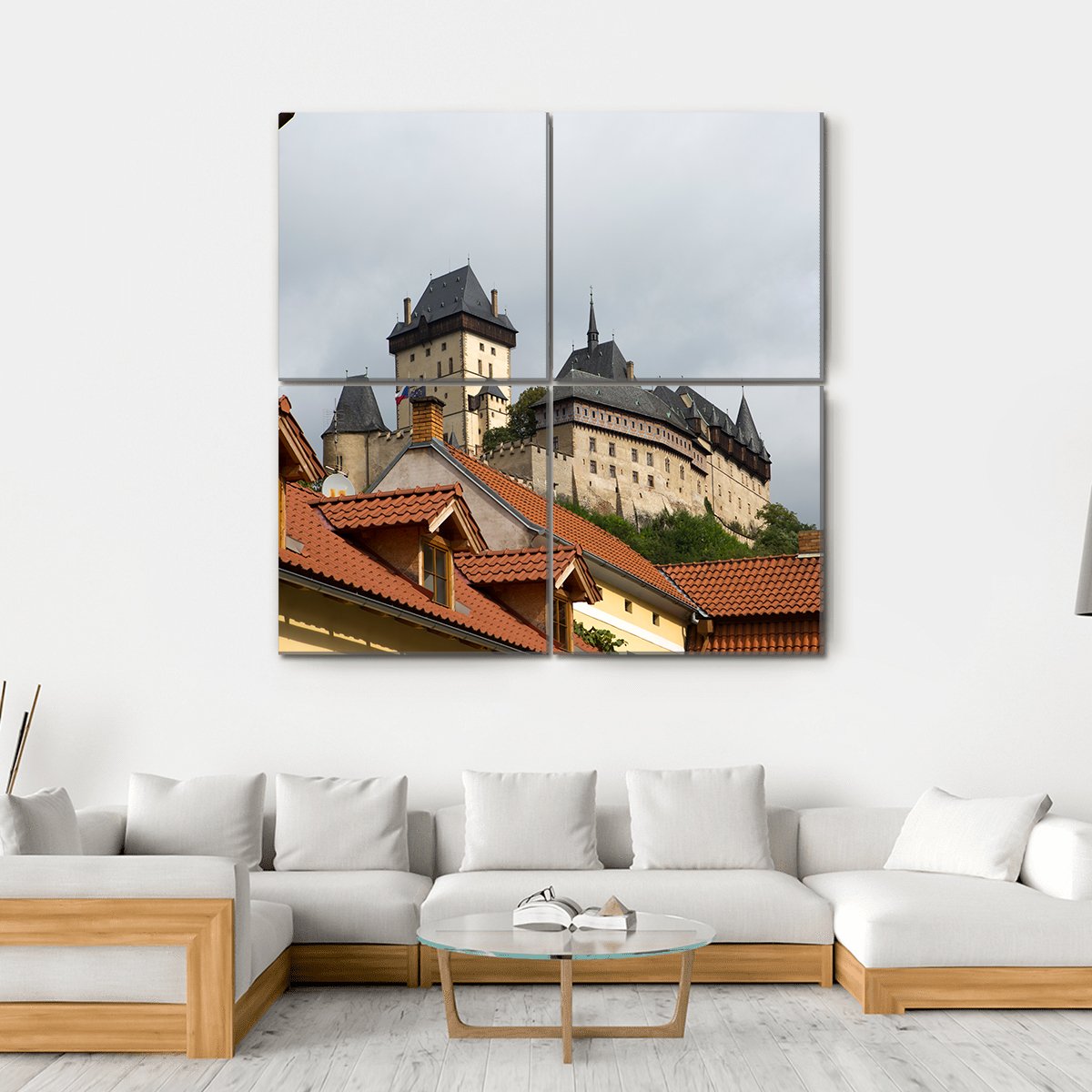 Karlstejn Medieval Castle Canvas Wall Art-4 Square-Gallery Wrap-17" x 17"-Tiaracle