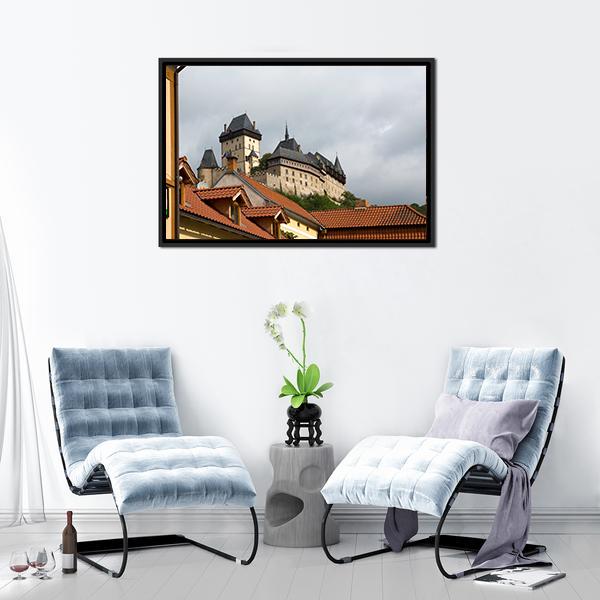 Karlstejn Medieval Castle Canvas Wall Art-1 Piece-Floating Frame-24" x 16"-Tiaracle