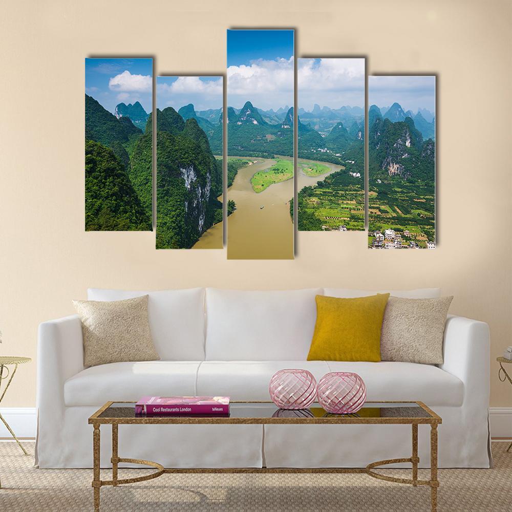 Karst Mountain Landscape Canvas Wall Art-5 Pop-Gallery Wrap-47" x 32"-Tiaracle