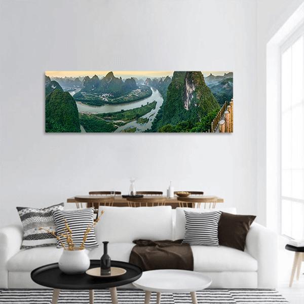 Li River In Xingping Panoramic Canvas Wall Art-1 Piece-36" x 12"-Tiaracle