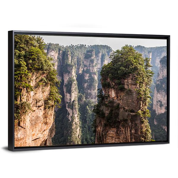 Karst Pillars At Wulingyuan Canvas Wall Art-3 Horizontal-Gallery Wrap-25" x 16"-Tiaracle