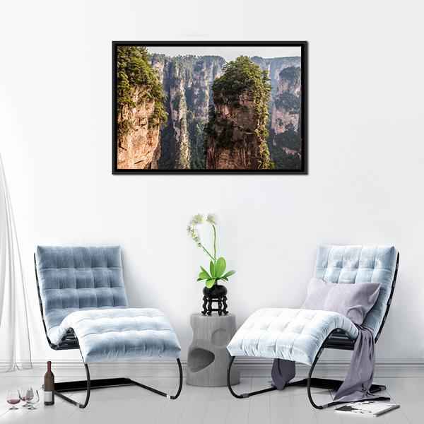 Karst Pillars At Wulingyuan Canvas Wall Art-1 Piece-Floating Frame-24" x 16"-Tiaracle