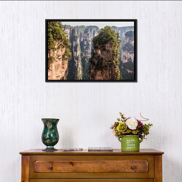 Karst Pillars At Wulingyuan Canvas Wall Art-3 Horizontal-Gallery Wrap-25" x 16"-Tiaracle